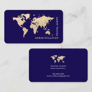 Cartão De Visita Mapa Mundial Elegante Agência de Viagens Azul