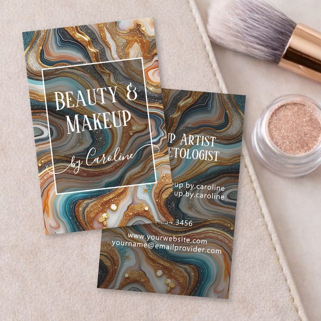 Cartão De Visita Maquiador Artístico e Cabelereiro Luxury Blue Marb (Criador carregado)