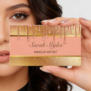 Cartão De Visita Maquiador Estilista Glam Rosa Dourado Brilho gotej