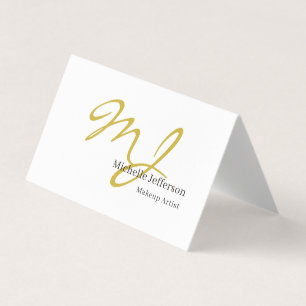 Cartão De Visita Maquiador Moderno Monograma Dourado Preto Branco
