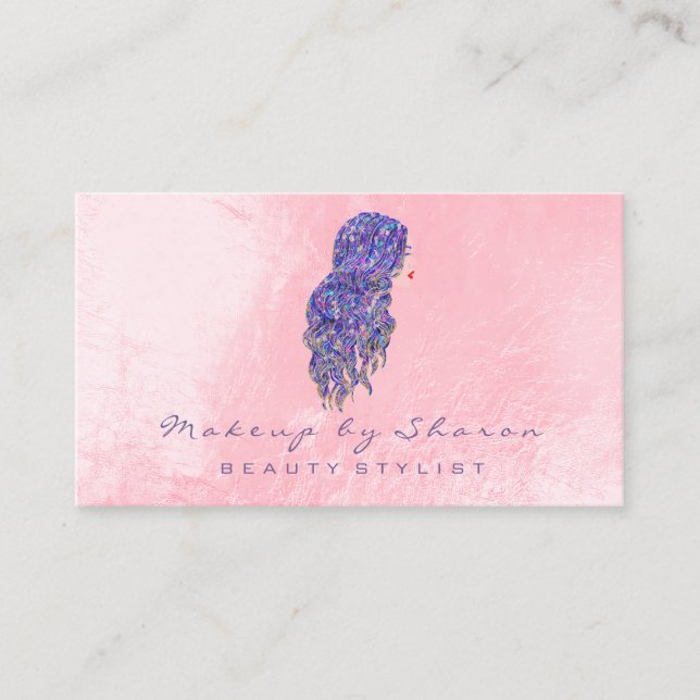 Cartão De Visita Maquiagem Cana-De-Cabelo Pisca-Se A Sereia Rosa (Frente)