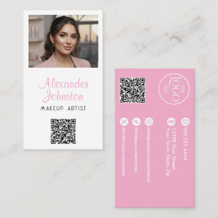 Cartão De Visita Maquiagem com Roteiro Rosa Branco e Preto Foto Per