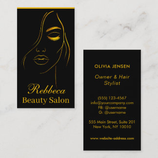 Cartão De Visita Maquiagem de Beleza Na moda e ouro moderno