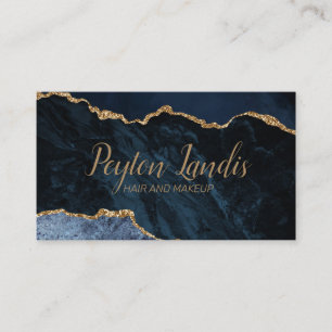 Cartão De Visita Maquiagem de Cabelo Azul Dourado Marble Elegante