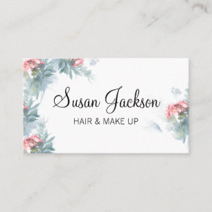 Cartão De Visita Maquiagem de Cabelo Preto Elegante Floral Elegante