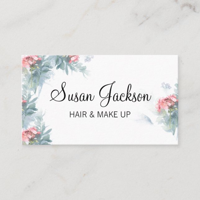 Cartão De Visita Maquiagem de Cabelo Preto Elegante Floral Elegante (Frente)