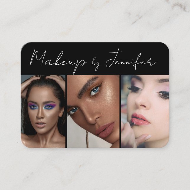 Cartão De Visita Maquiagem de Fotografias do Elegante Black White S (Frente)