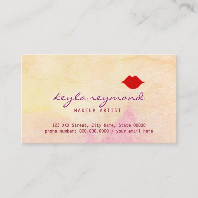 Cartão De Visita maquiagem de maquilhagem, bela aquarela com lábios (Frente)
