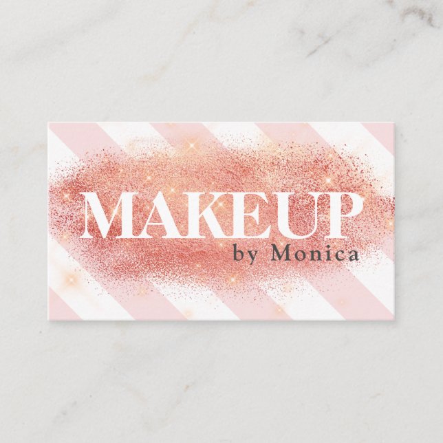 Cartão De Visita Maquiagem de tiras de brilho rosa de cobre elegant (Frente)
