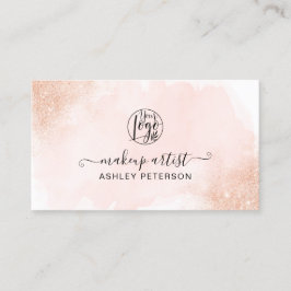 Cartão De Visita maquiagem do logotipo do pincel rosa-brilho Dourad