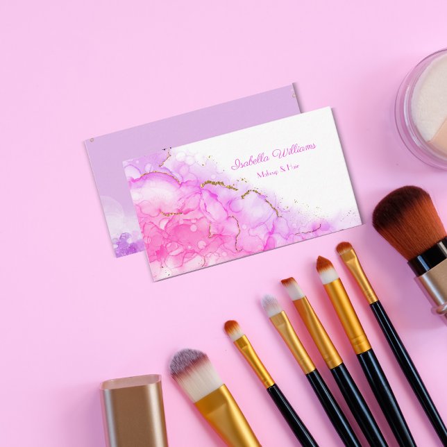 Cartão De Visita Maquiagem e Cabelo de Script de Literatura Dourada (Criador carregado)