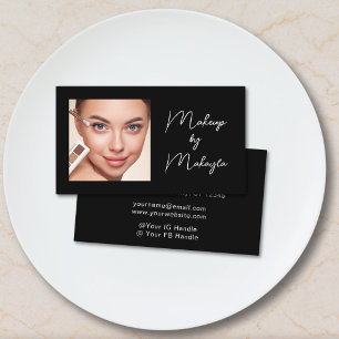 Cartão De Visita Maquiagem Fotográfica Elegante em Preto e Branco c