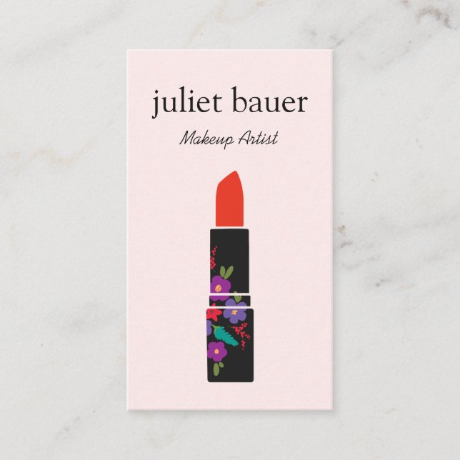 Cartão De Visita Maquiagem Rosa Artista Floral Lipstick Logo Beleza (Frente)