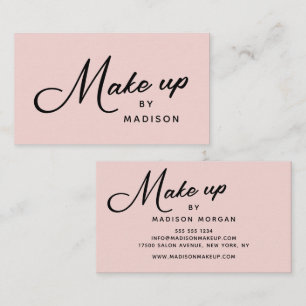 Cartão De Visita Maquiagem Rosa Bege Retro Preto Script
