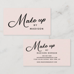 Cartão De Visita Maquiagem Rosa Bege Retro Preto Script