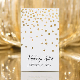 Cartão De Visita Maquilhador elegante branco e Dourado dos confetes