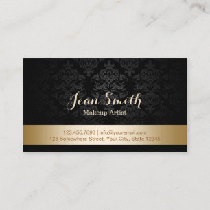 Cartão De Visita Maquilhador listrado do damasco da folha Dourado