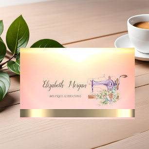 Cartão De Visita Máquina de Costura Floral Aquarela Faixa Dourada
