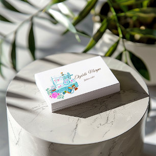 Cartão De Visita Máquina de Costura Floral Simples em Aquarela Azul