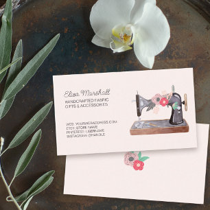 Cartão De Visita Máquina de Costura Vintage Boho Floral Rosa