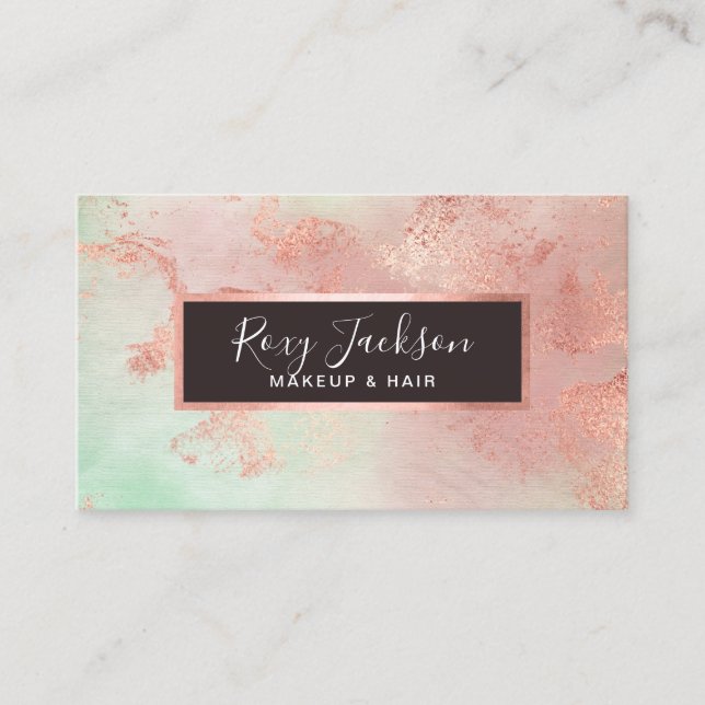 Cartão De Visita Maquinagem e cabelos elegantes de ouro rosa (Frente)