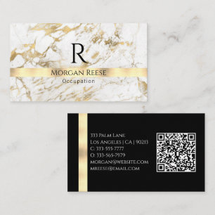Cartão De Visita Marble branco/Dourado Gerar código QR Nome e Monog
