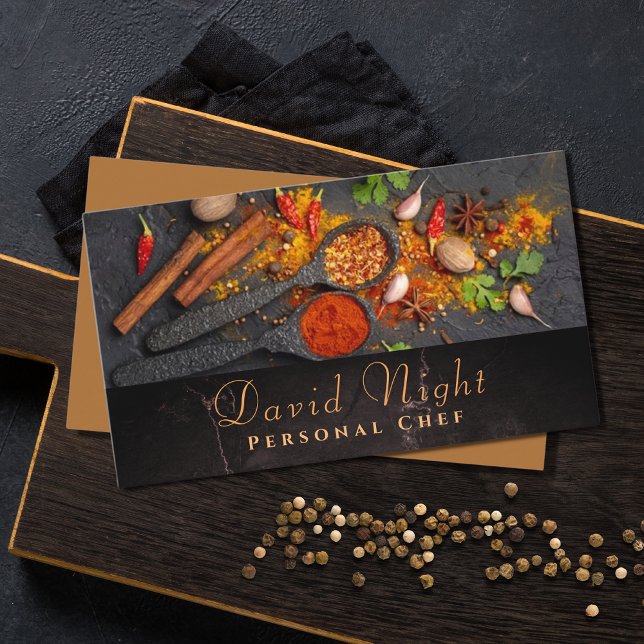 Cartão De Visita Marble Comida Personal Chef Catering (Criador carregado)