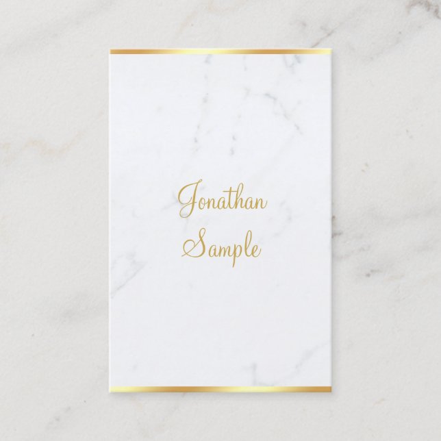 Cartão De Visita Marble Dourado Manuscrito Script Elegante Classy (Frente)