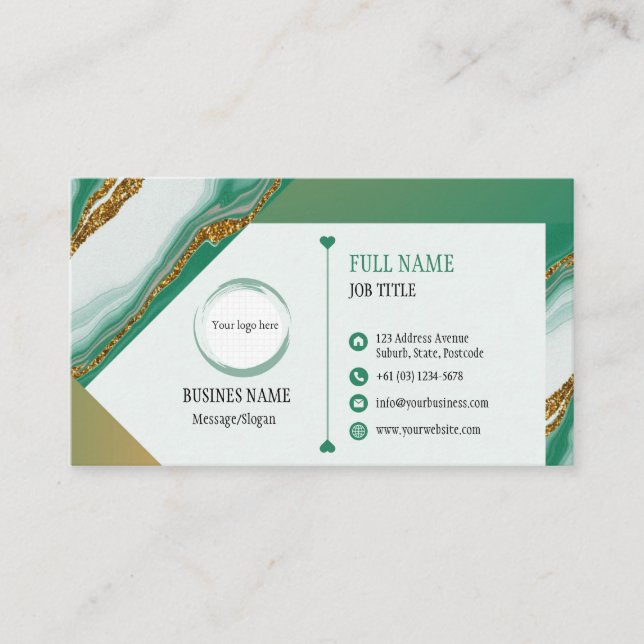 Cartão de visita Marble Dourado Verde (Frente)