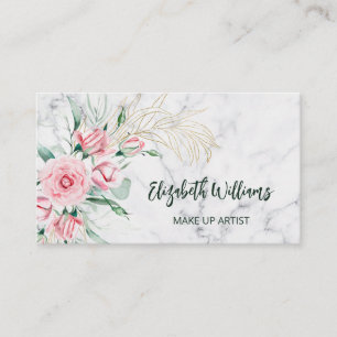 Cartão De Visita Marble Floral de Blush de Aquarela Código QR