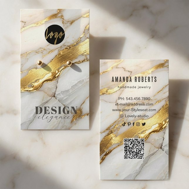 Cartão De Visita Marble Gold Earrings Display Card | Elegant (#earringsdisplaycard #jewelrypackaging #luxuryjewelry #marbleandgold #jewelrybranding #earringholder)