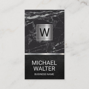 Cartão De Visita Marble Luxury  Monograma Metálico de Prata