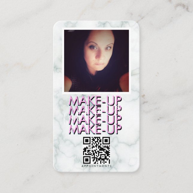 Cartão De Visita Marble Makeup Salon QR Code Foto (Frente)