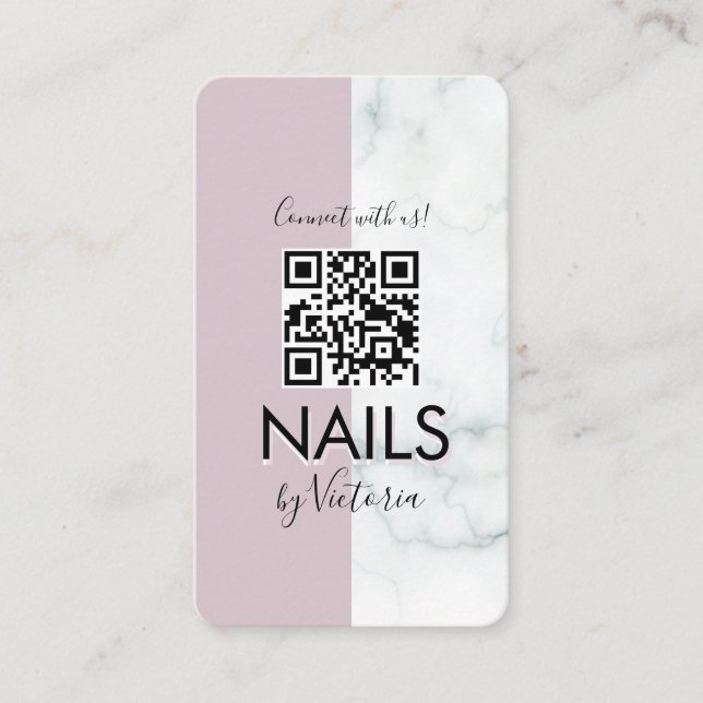 Cartão De Visita Marble Nail Salon Beaublock Blush Código QR (Frente)