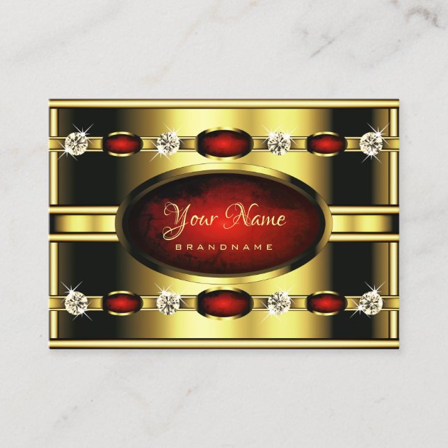 Cartão De Visita Marble Real Elegante e Dourado Vermelho com Ouros (Frente)