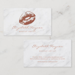Cartão De Visita Marble Rosa Dourado Lábios Lipstick Makeup Artist