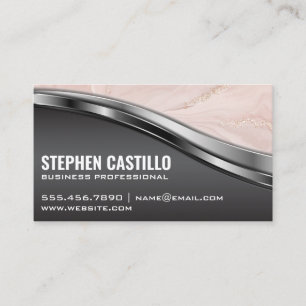 Cartão De Visita Marble Rosa   Metálico