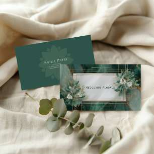 Cartão De Visita Marble Verde Esmeralda Luxuoso e Dourado Botânico
