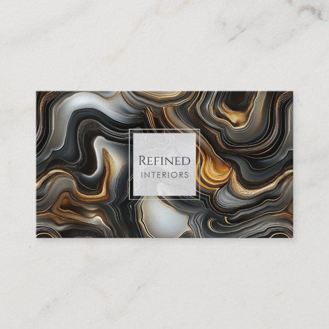 Cartão De Visita Marbled Black Agate Business Card (Frente)