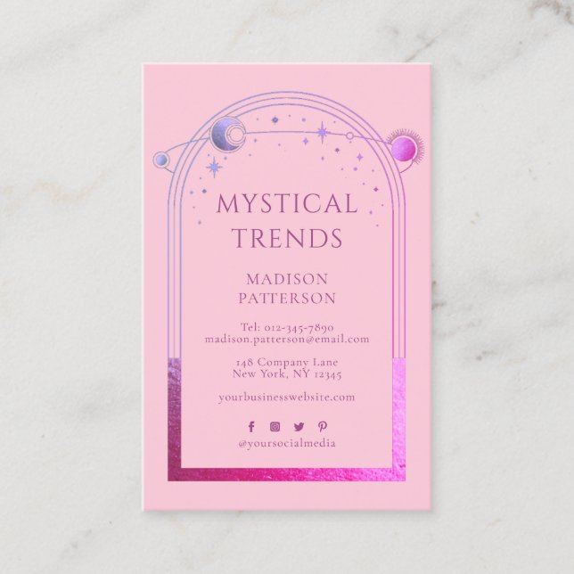 Cartão De Visita Marca Celestial Rosa Roxo Mística (Frente)