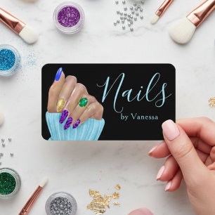 Cartão De Visita Marca de Salão de Beleza de Técnico de Unhas Chic