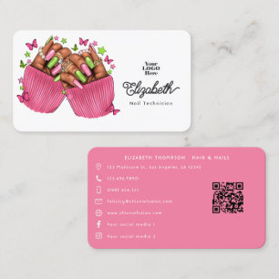Cartão De Visita Marca de Salão de Unhas Irmandade Rosa e Verde