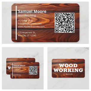 Cartão De Visita Marceneiros Simples de Madeira Moderna Código QR