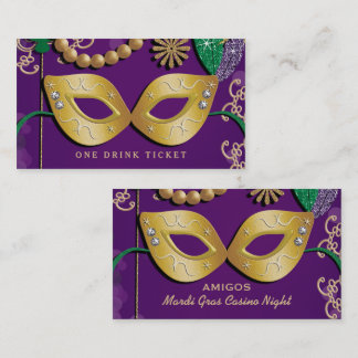 Cartão De Visita Mard Gras Masquerade Party Drink Ticket