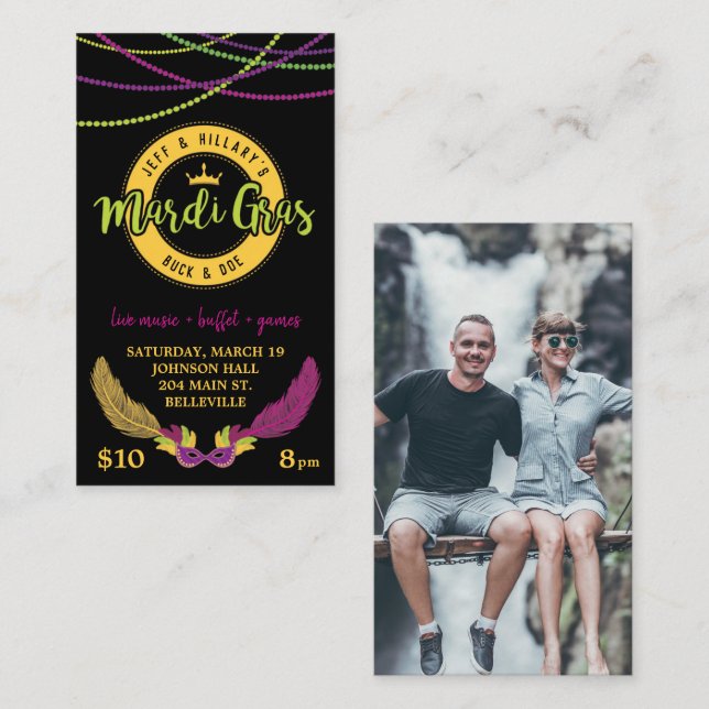 Cartão De Visita Mardi Gras Buck and Doe Jack and Jill Tickets (Frente/Verso)