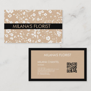 Cartão De Visita Margarida Branca Bege Moderna Flor Hipster Florist