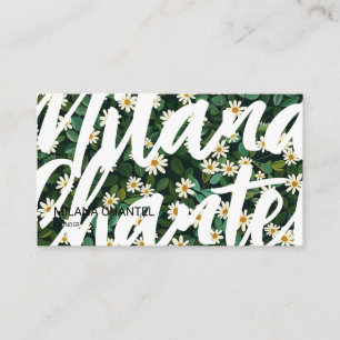 Cartão De Visita Margarida Branca Verde Moderno Boho Flor Florista