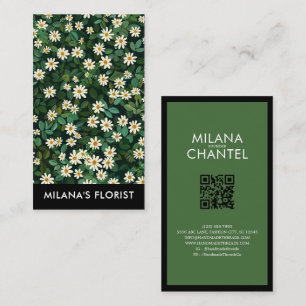 Cartão De Visita Margarida Branca Verde Moderno Boho Flor Florista
