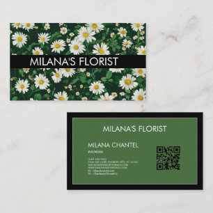 Cartão De Visita Margarida Branca Verde Moderno Boho Flor Florista