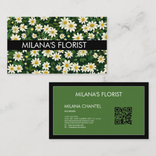 Cartão De Visita Margarida Branca Verde Moderno Boho Flor Florista 
